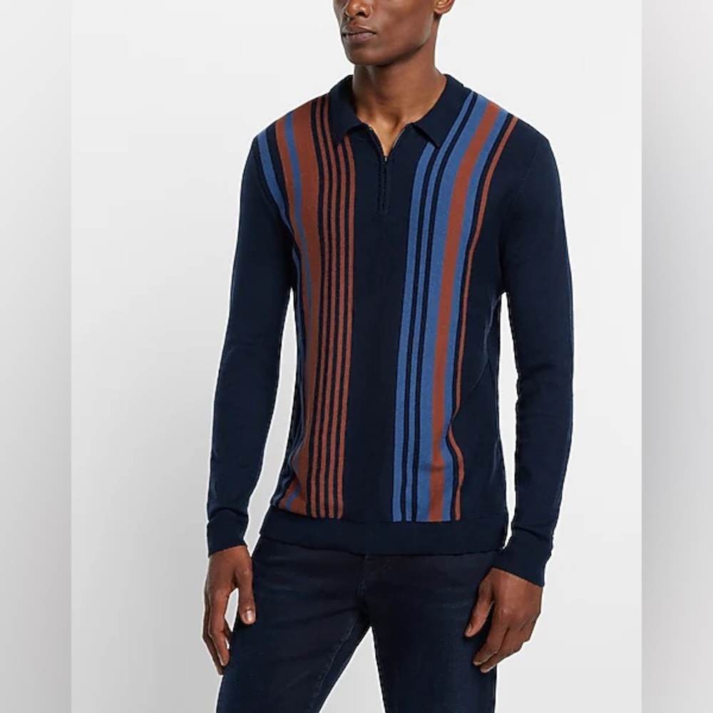 Express l Mens Asymmetric Striped Cotton Zip Sweater Polo l  M l NWT!!